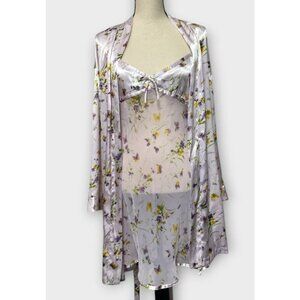 Vtg Y2K Womens 2 pc‎ Babydoll Sz Small Lilac Gown & Robe Fairy Sheer Coquette